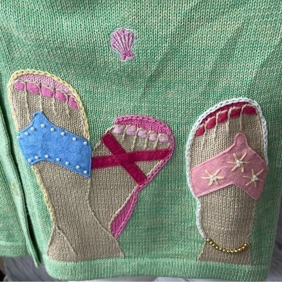 Tabi International Vintage 90s Beach Theme Short Sleeve Button Cardigan Medium - Picture 7 of 11